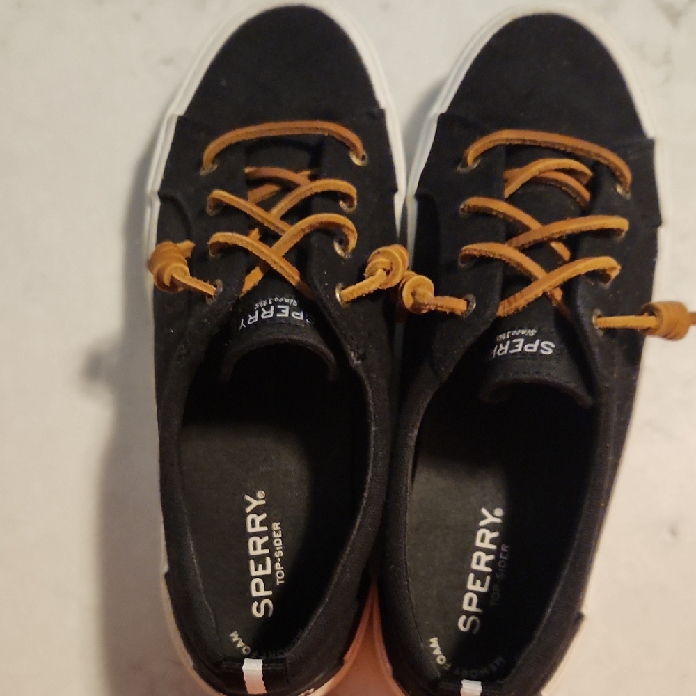 Sperry Black Shoes with Brown Laces